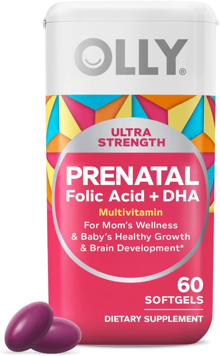 OLLY Ultra Strength Prenatal Softgels — Folic Acid, DHA, Iron, Vitamins B, C, D & E, 60 Count