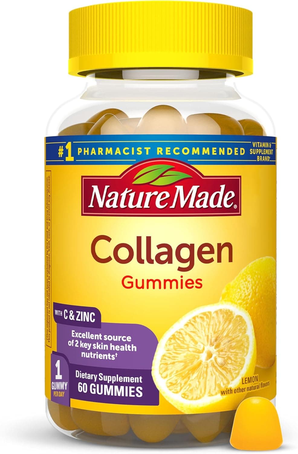 Nature Made Collagen Gummies with Vitamin C, Zinc, Biotin & Hydrolyzed Collagen Peptides — 60 Gummies