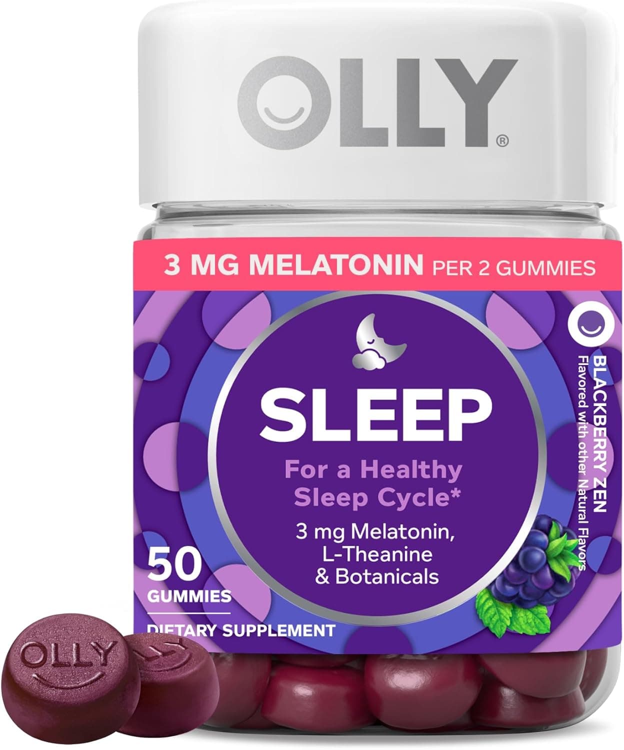 OLLY Restful Sleep Gummy — Melatonin, L-Theanine, Chamomile, Blackberry Zen, 50 Gummies