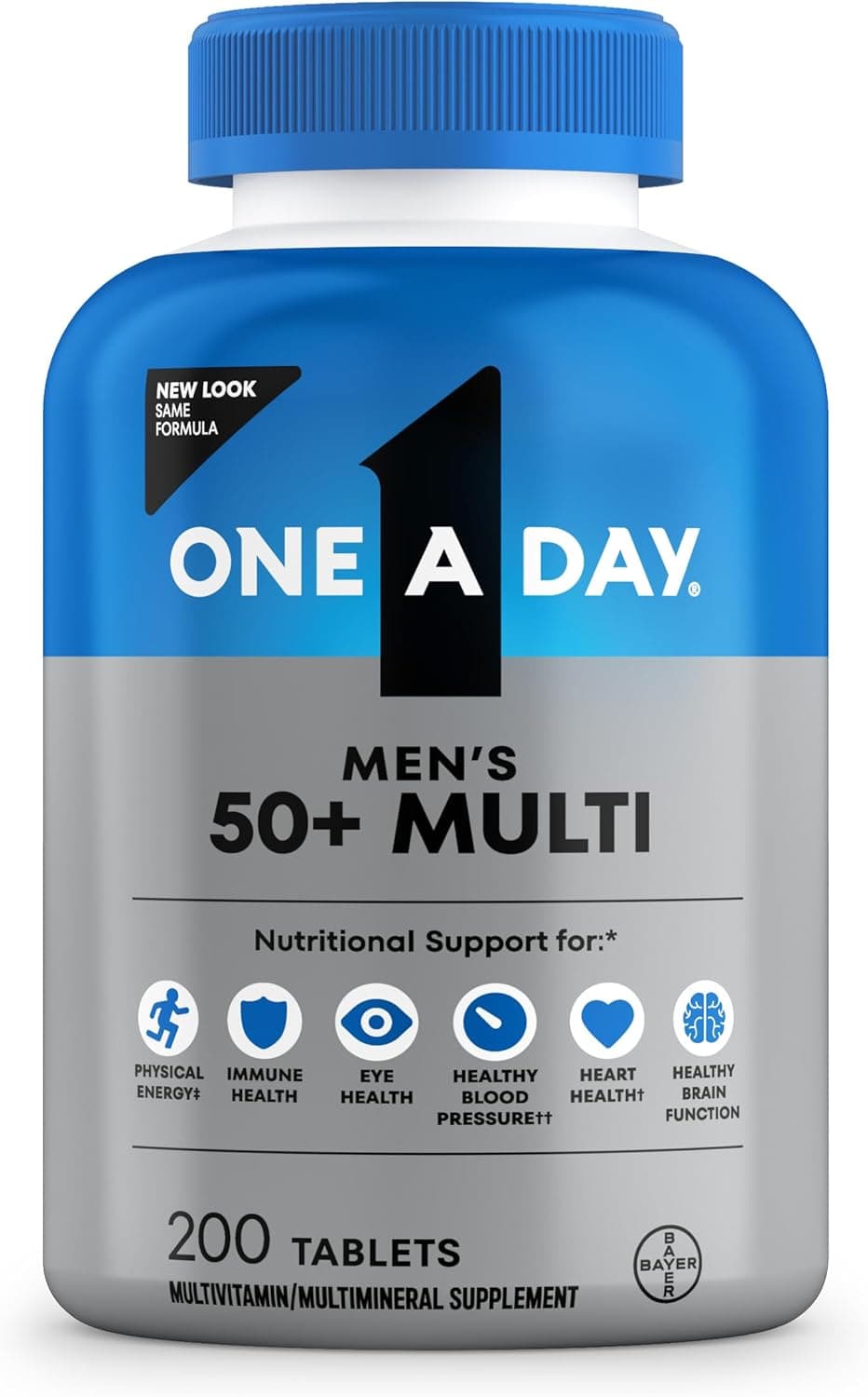 One A Day Men’s 50+ Healthy Advantage Multivitamin — Vitamins A, C, E, B6, B12, Calcium, Vitamin D, 200 Tablets