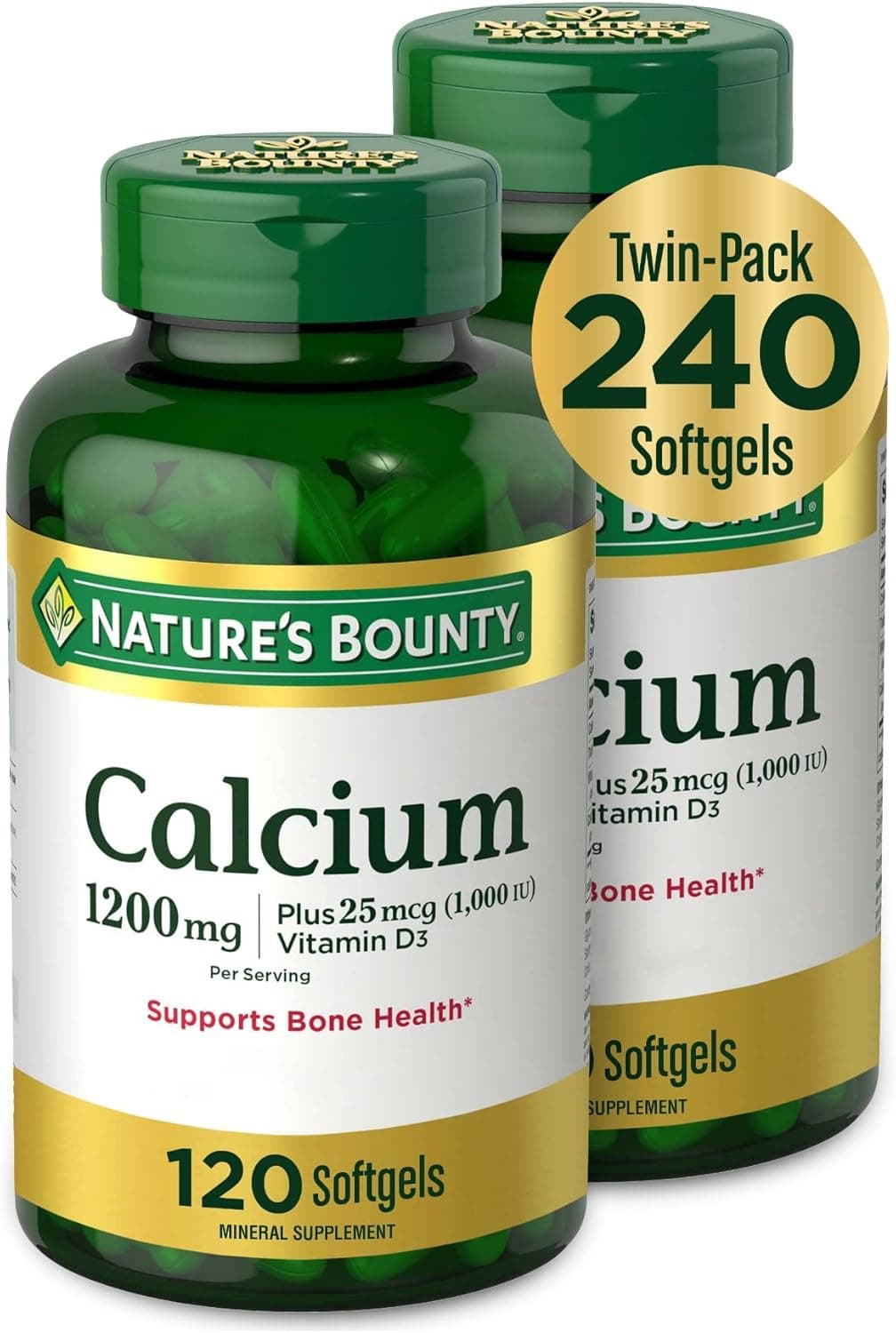 Nature’s Bounty Calcium 1,200 mg with Vitamin D3 — Bone Health Softgels, 120 Ct (2-Pack)