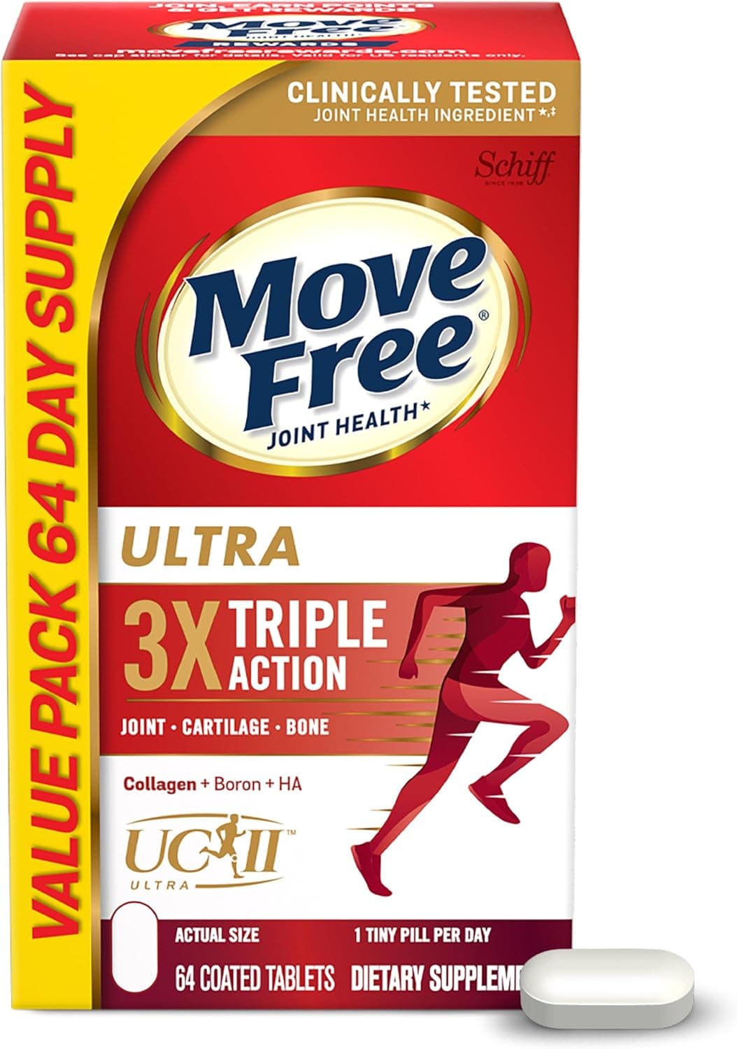 Move Free Ultra Triple Action — Type II Collagen, Boron & Hyaluronic Acid, 64 Tablets