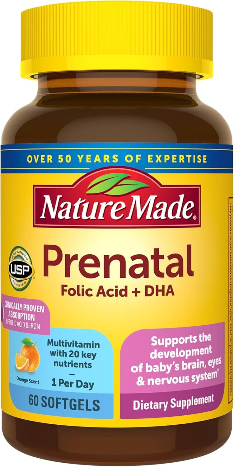 Nature Made Prenatal with Folic Acid + DHA — Prenatal Vitamin and Mineral Supplement, 60 Softgels