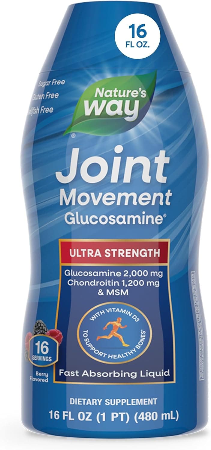 Nature’s Way Ultra-Strength Joint Movement Glucosamine Liquid — Glucosamine, Chondroitin, MSM, Vitamin D3, HA, 16 oz