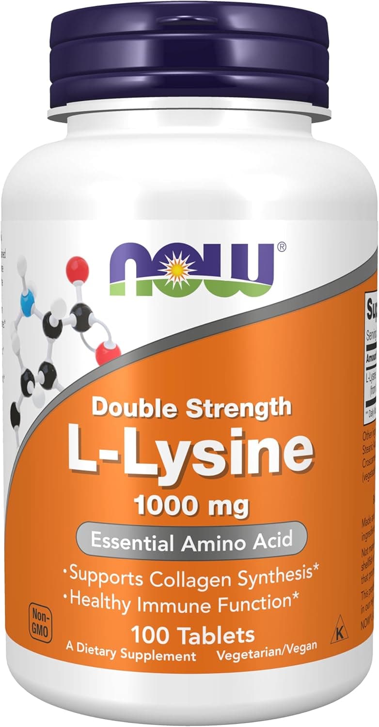 NOW L-Lysine Hydrochloride 1,000 mg — Double Strength Amino Acid, 100 Tablets