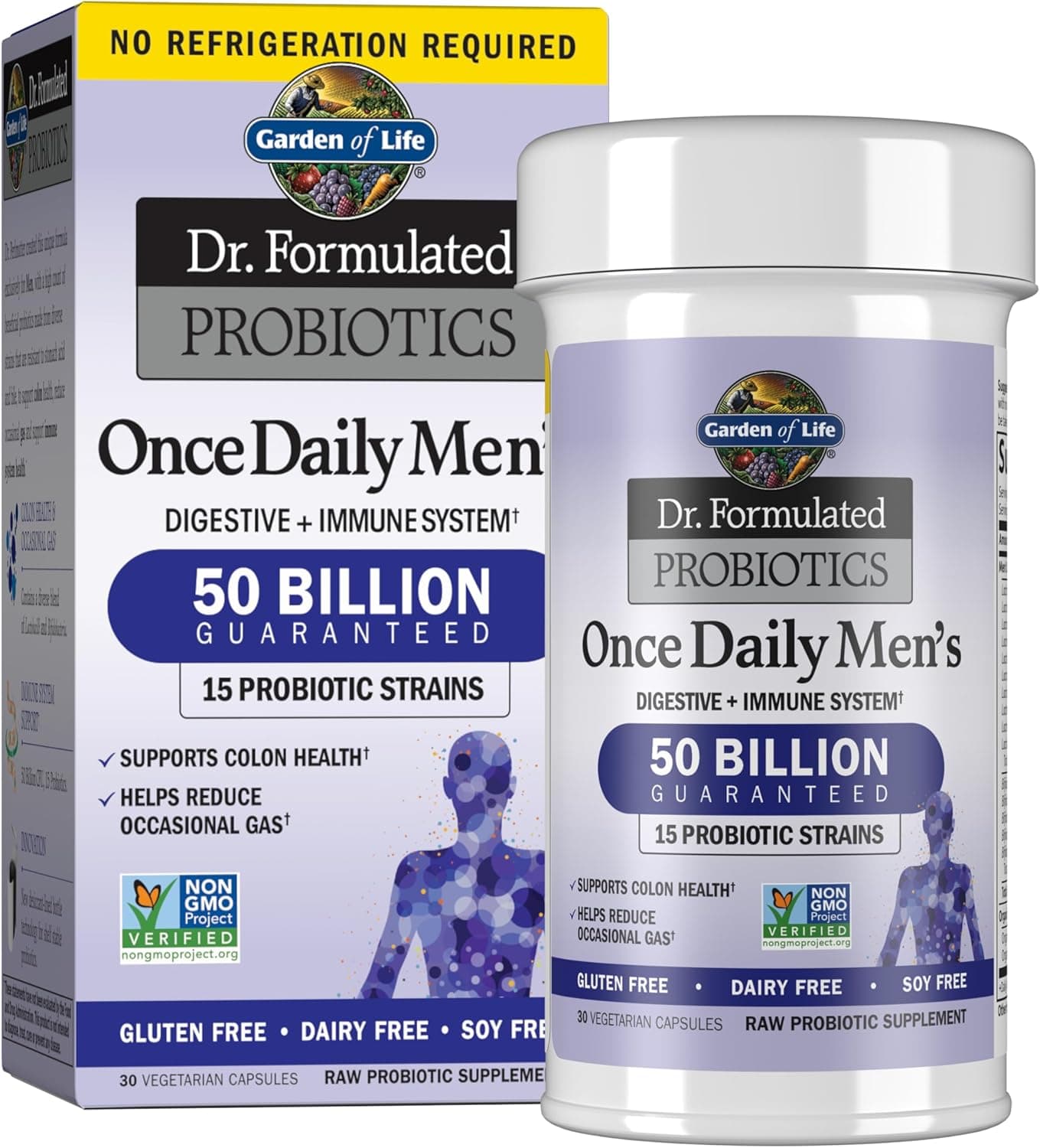 Garden of Life Dr. Formulated Probiotics for Men — 50 Billion CFU, 15 Strains, Prebiotic Fiber, 30 Capsules